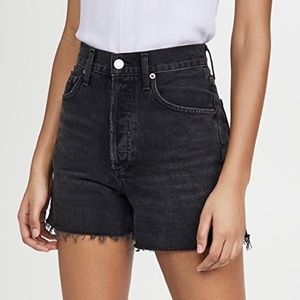 Agolde Dee High Rise Distressed Denim Shorts Black Exhibit Wash Size 24